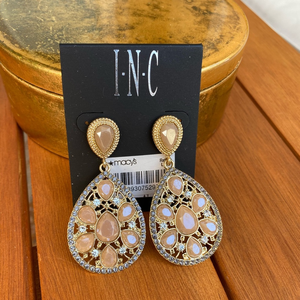 INC Multi-stone Pave Tear Drop Gold/Peach Earrings